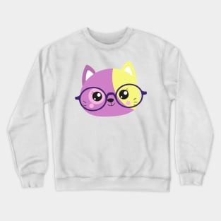 Hipster Cat, Cat With Glasses, Kitten, Little Cat Crewneck Sweatshirt